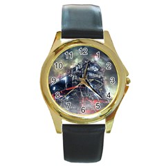 Steam Locomotive Br 99 Historically Round Gold Metal Watch by Wegoenart