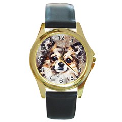 Chihuahua Dog Cute Pets Small Round Gold Metal Watch by Wegoenart