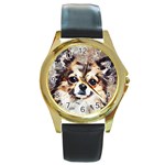 Chihuahua Dog Cute Pets Small Round Gold Metal Watch Front