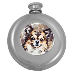 Chihuahua Dog Cute Pets Small Round Hip Flask (5 Oz) by Wegoenart