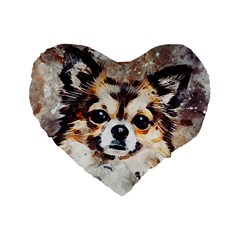 Chihuahua Dog Cute Pets Small Standard 16  Premium Flano Heart Shape Cushions by Wegoenart