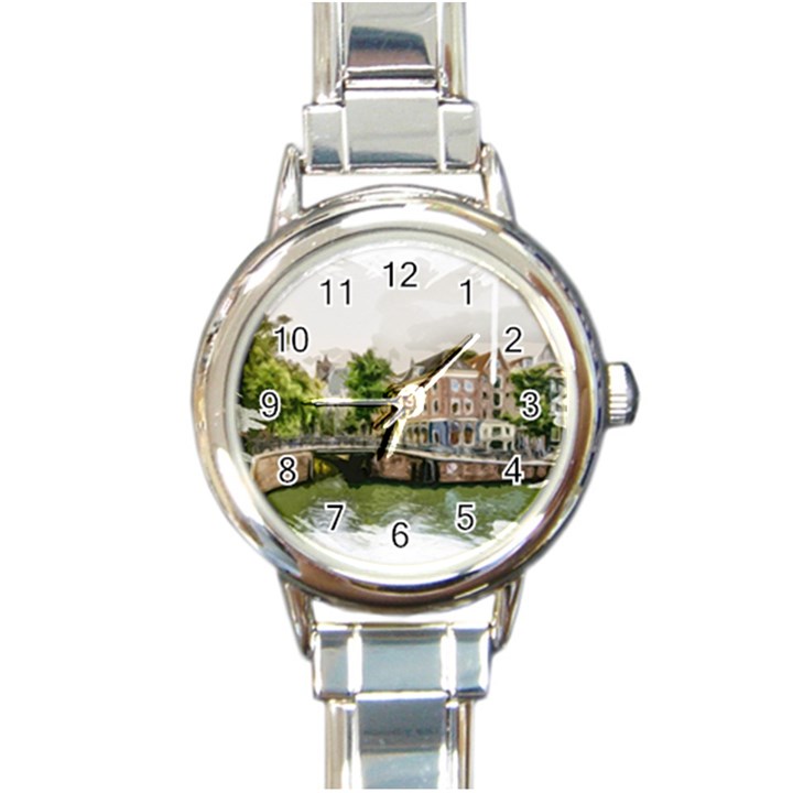 Amsterdam Holland Canal River Round Italian Charm Watch