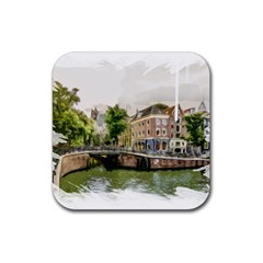 Amsterdam Holland Canal River Rubber Coaster (square)  by Wegoenart