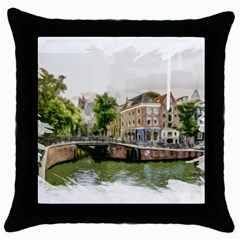 Amsterdam Holland Canal River Throw Pillow Case (black) by Wegoenart