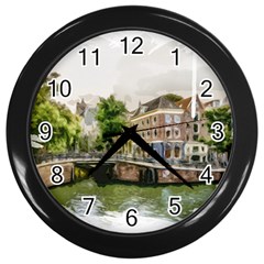 Amsterdam Holland Canal River Wall Clock (black) by Wegoenart