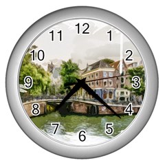 Amsterdam Holland Canal River Wall Clock (silver) by Wegoenart