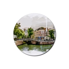 Amsterdam Holland Canal River Rubber Round Coaster (4 Pack)  by Wegoenart