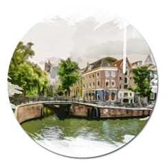 Amsterdam Holland Canal River Magnet 5  (round) by Wegoenart