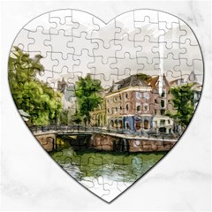 Amsterdam Holland Canal River Jigsaw Puzzle (heart) by Wegoenart