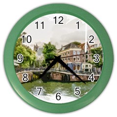 Amsterdam Holland Canal River Color Wall Clock by Wegoenart