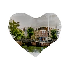 Amsterdam Holland Canal River Standard 16  Premium Heart Shape Cushions by Wegoenart