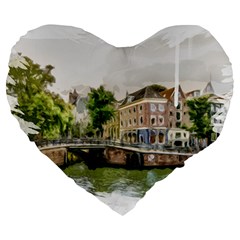 Amsterdam Holland Canal River Large 19  Premium Heart Shape Cushions by Wegoenart