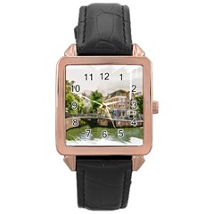 Amsterdam Holland Canal River Rose Gold Leather Watch  by Wegoenart