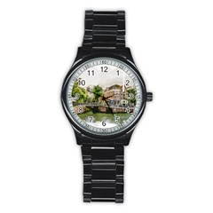 Amsterdam Holland Canal River Stainless Steel Round Watch by Wegoenart