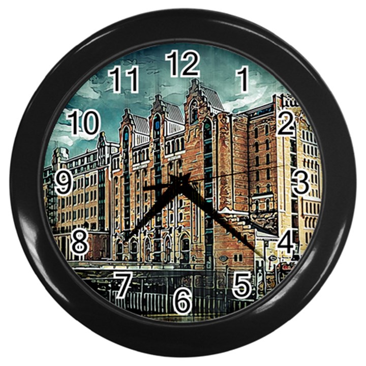 Architecture City Building Travel Wall Clock (Black)