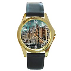 Architecture City Building Travel Round Gold Metal Watch by Wegoenart