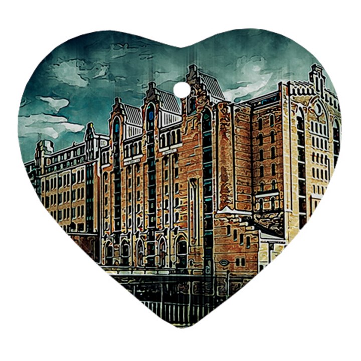 Architecture City Building Travel Heart Ornament (Two Sides)