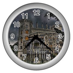 Castle Mansion Architecture House Wall Clock (silver) by Wegoenart