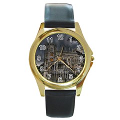 Castle Mansion Architecture House Round Gold Metal Watch by Wegoenart