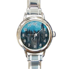 Cityscape Buildings Skyscraper Round Italian Charm Watch by Wegoenart