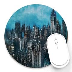 Cityscape Buildings Skyscraper Round Mousepads by Wegoenart