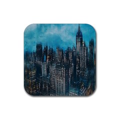 Cityscape Buildings Skyscraper Rubber Coaster (square)  by Wegoenart