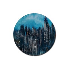 Cityscape Buildings Skyscraper Rubber Coaster (round)  by Wegoenart