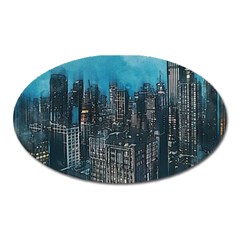 Cityscape Buildings Skyscraper Oval Magnet by Wegoenart