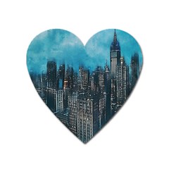 Cityscape Buildings Skyscraper Heart Magnet by Wegoenart