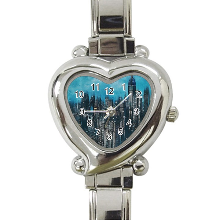 Cityscape Buildings Skyscraper Heart Italian Charm Watch