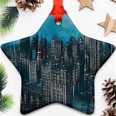 Cityscape Buildings Skyscraper Star Ornament (two Sides) by Wegoenart