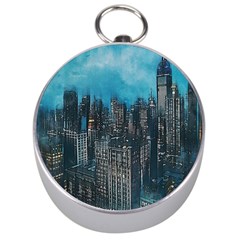 Cityscape Buildings Skyscraper Silver Compasses by Wegoenart