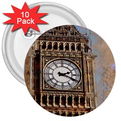 Big Ben London Wes Ben Big 3  Buttons (10 Pack)  by Wegoenart