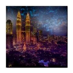 City Lights Skyline Buildings Tile Coasters by Wegoenart