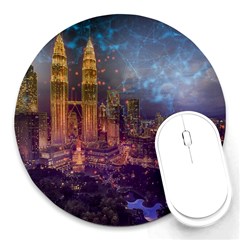 City Lights Skyline Buildings Round Mousepads by Wegoenart