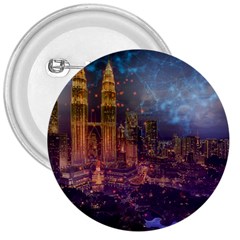 City Lights Skyline Buildings 3  Buttons by Wegoenart