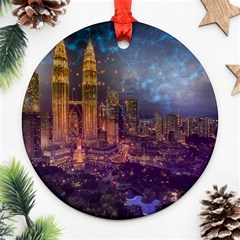 City Lights Skyline Buildings Ornament (round) by Wegoenart