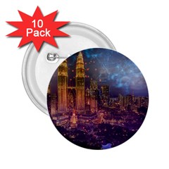 City Lights Skyline Buildings 2 25  Buttons (10 Pack) 