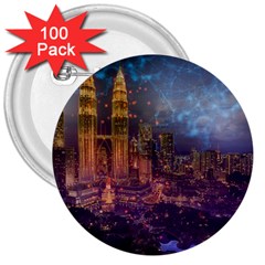 City Lights Skyline Buildings 3  Buttons (100 Pack)  by Wegoenart