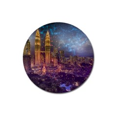 City Lights Skyline Buildings Magnet 3  (round) by Wegoenart