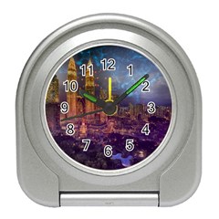 City Lights Skyline Buildings Travel Alarm Clock by Wegoenart