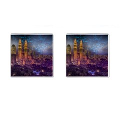 City Lights Skyline Buildings Cufflinks (square) by Wegoenart