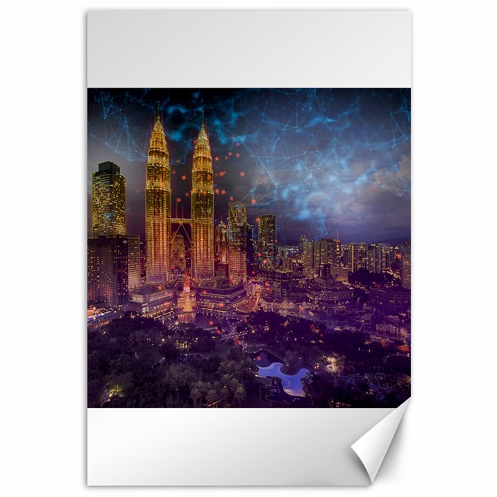 City Lights Skyline Buildings Canvas 12  x 18 