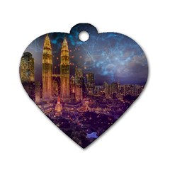 City Lights Skyline Buildings Dog Tag Heart (two Sides) by Wegoenart