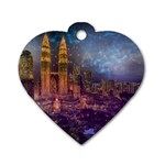 City Lights Skyline Buildings Dog Tag Heart (Two Sides) Back