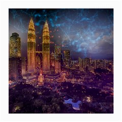 City Lights Skyline Buildings Medium Glasses Cloth by Wegoenart