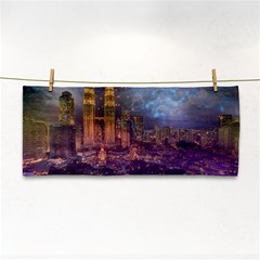 City Lights Skyline Buildings Hand Towel by Wegoenart