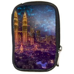 City Lights Skyline Buildings Compact Camera Leather Case by Wegoenart