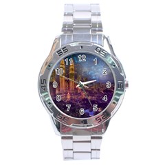 City Lights Skyline Buildings Stainless Steel Analogue Watch by Wegoenart