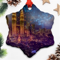 City Lights Skyline Buildings Ornament (snowflake) by Wegoenart